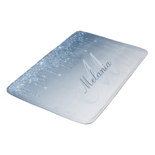 blue glitter monogram bath mat