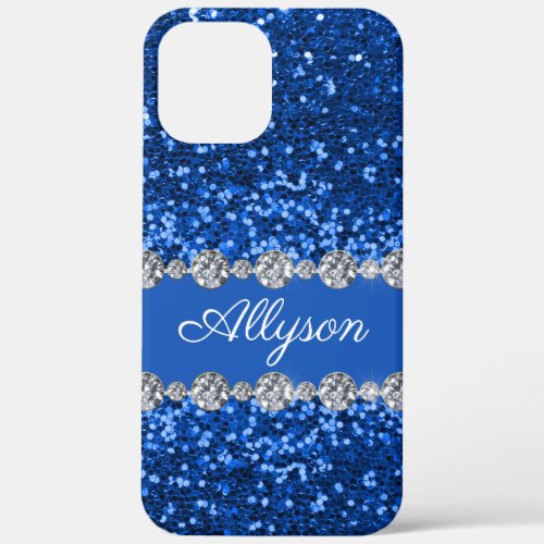 Blue Glitter Monogram iPhone 12 Pro Max Case