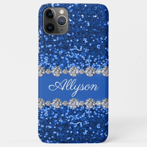 Blue Glitter Monogram iPhone 11 Pro Max Case