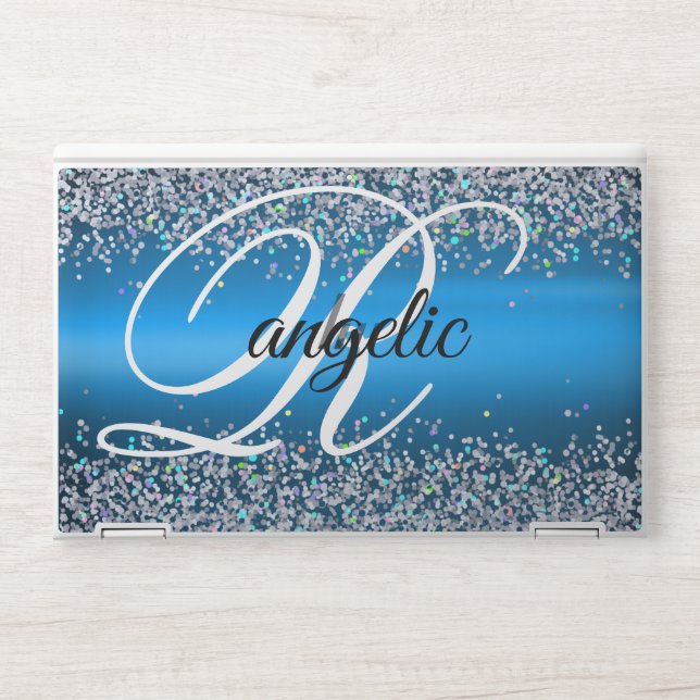  blue Glitter Monogram HP EliteBook X360 1030 HP Laptop Skin (Front)