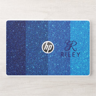 Blue Glitter Monogram Name HP Laptop Skin