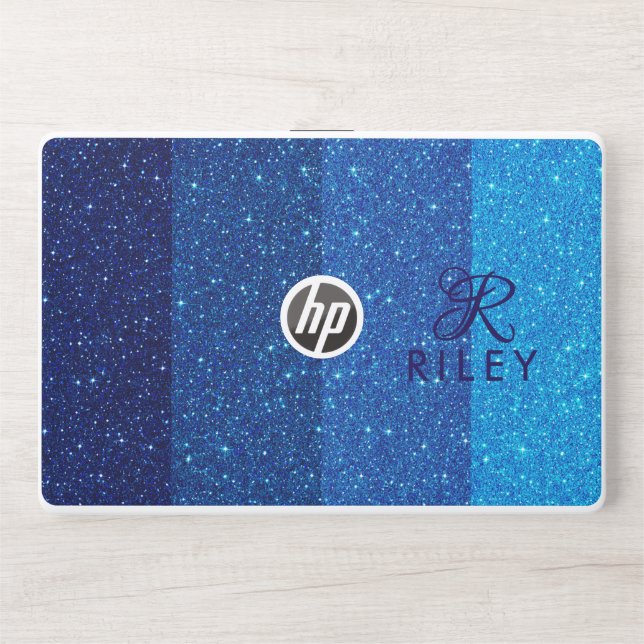 Blue Glitter Monogram Name HP Laptop Skin (Front)