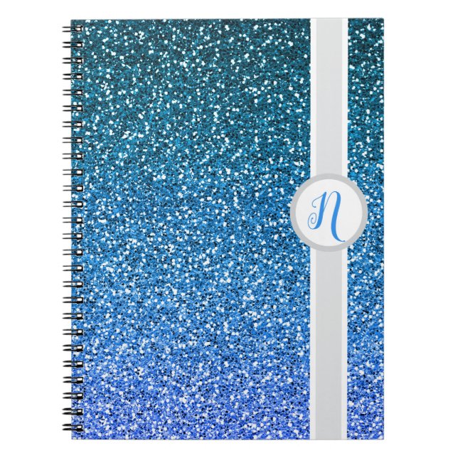 Blue Glitter Monogram  Notebook (Front)