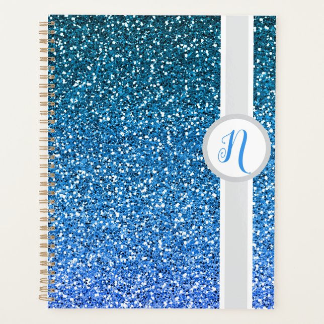 Blue Glitter Monogram  Planner (Front)