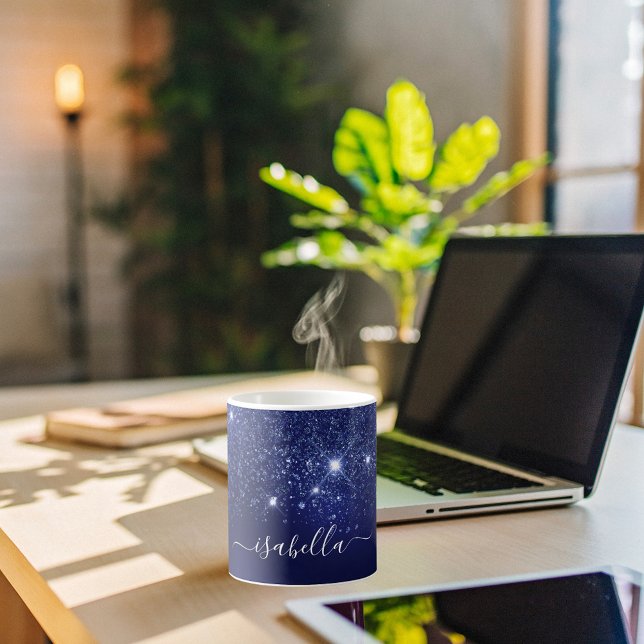 Blue glitter name script elegant coffee mug (Creator Uploaded)