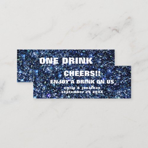 Blue Glitter Names Date Wedding Drink Ticket