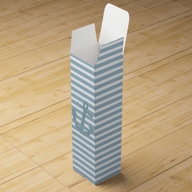 Blue Glitter Nautical Anchor Wine Box (Opened)