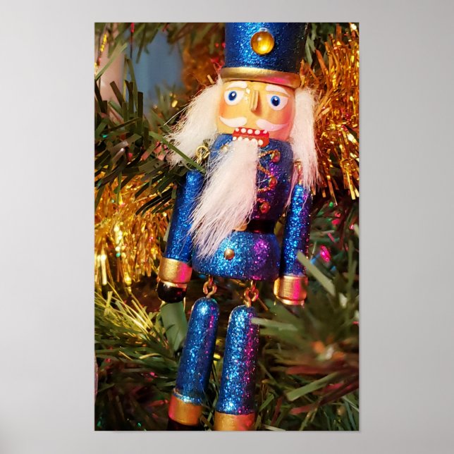 Blue Glitter Nutcracker soldier christmas ornament Poster (Front)