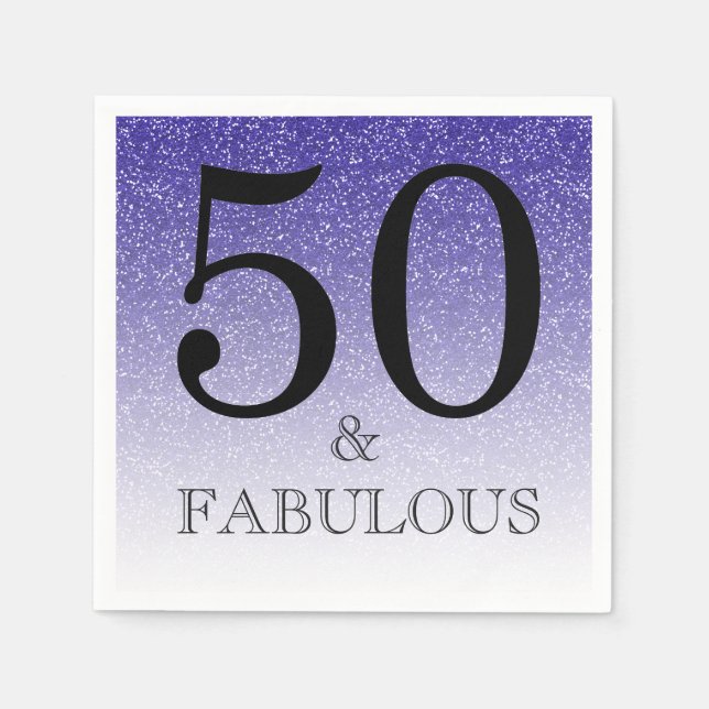Blue Glitter Ombre 50 and Fabulous 50th Birthday Napkins (Front)