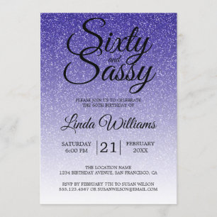 Blue Glitter Ombre 60 and Sassy 60th Birthday Invitation