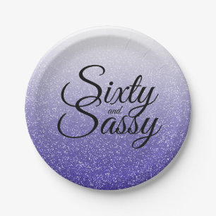 Blue Glitter Ombre 60 and Sassy 60th Birthday Paper Plates