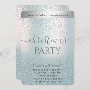 Blue glitter ombre corporate Christmas party Invitation