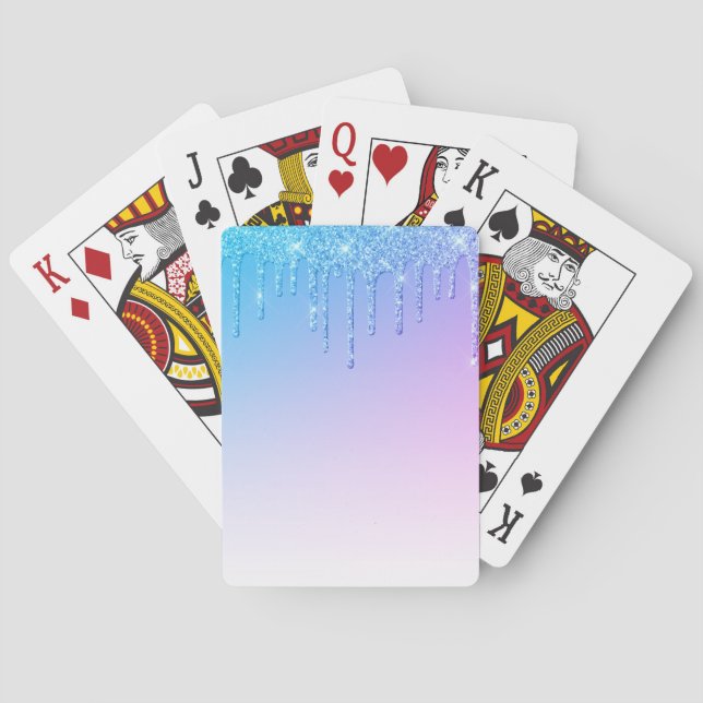 Blue Glitter Ombré Glam Sparkle Poker Cards (Back)