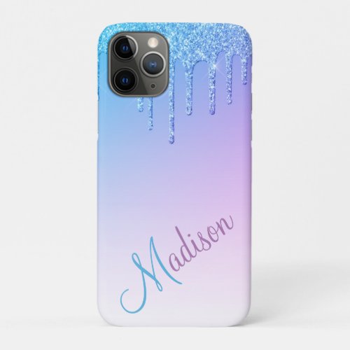 Blue Glitter Ombr Glam Sparkles Name iPhone 11 Pro Case