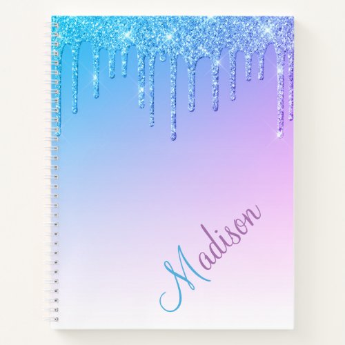 Blue Glitter Ombr Glam Sparkles Name Notebook