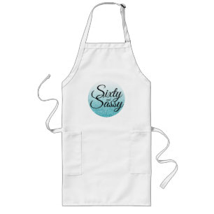 Blue Glitter Ombre Sixty Sassy 60th Birthday Long Apron