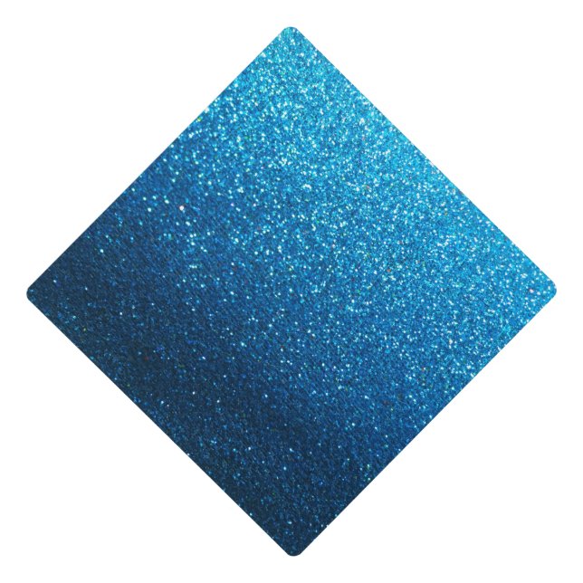 Blue Glitter Ombre Sparkles Girly Glam Teacher Graduation Cap Topper (Front)