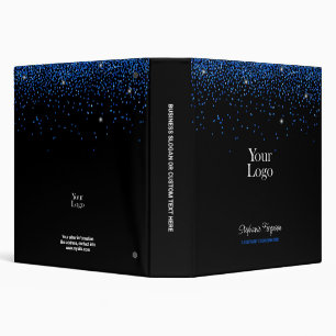 Blue Glitter on Black Background 3 Ring Binder