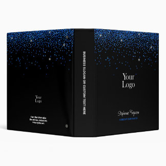 Blue Glitter on Black Background 3 Ring Binder