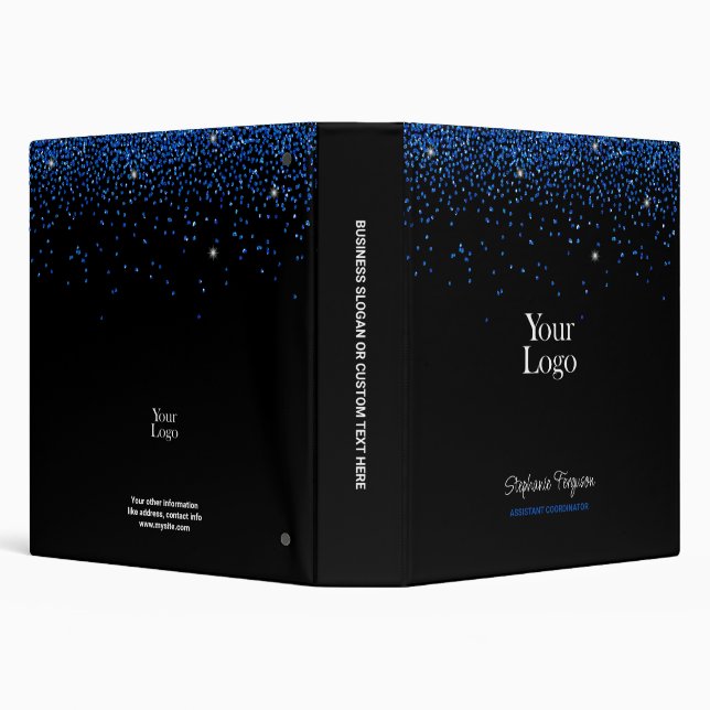 Blue Glitter on Black Background 3 Ring Binder (Background)