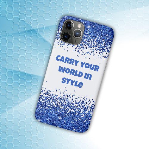 Blue Glitter on White _ simple  iPhone 11 Pro Case