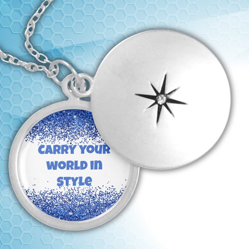 Blue Glitter on White _ simple  Locket Necklace