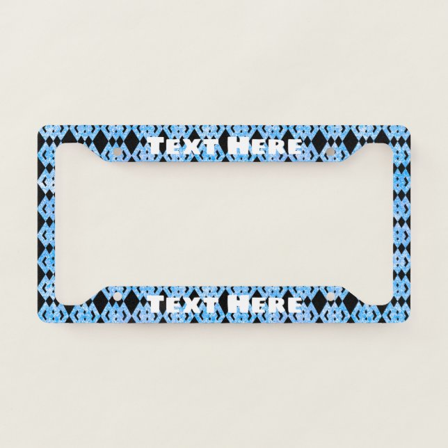 Blue Glitter Overlap Diamond Pattern Personalized License Plate Frame (Front)