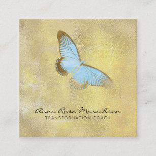 *~* Blue Glitter Pastel Gilded Butterfly Fantasy Square Business Card