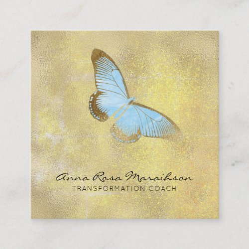  Blue Glitter Pastel Gilded Butterfly Fantasy Square Business Card