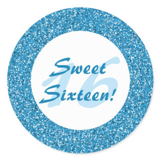 Blue Glitter Pattern Look-like Sweet Sixteen Classic Round Sticker