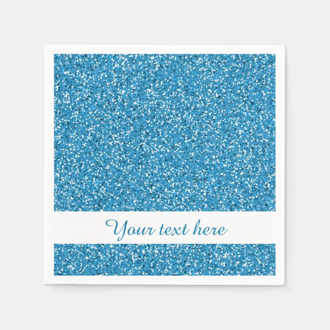 Blue Glitter Pattern Look-like With Custom Text Napkins (Front)