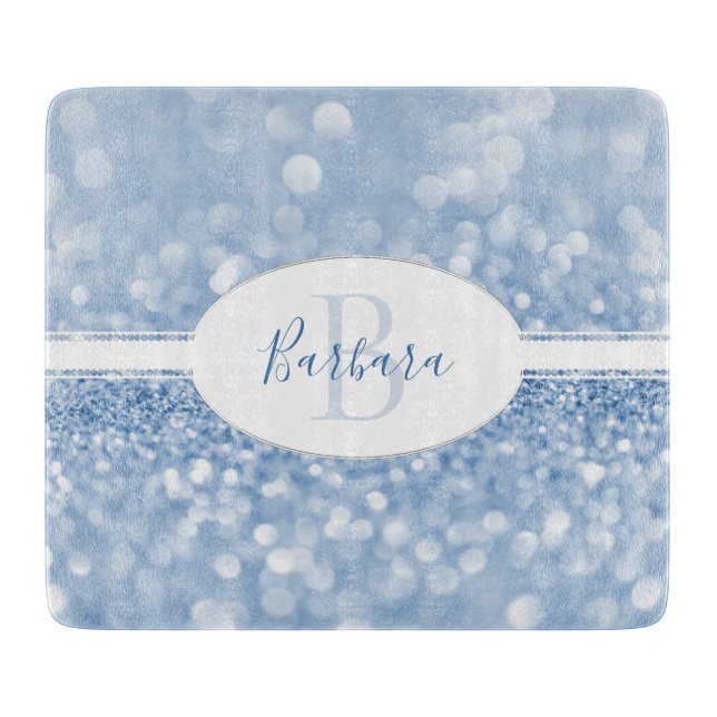 Blue Glitter Personalize Cutting Board (Front)