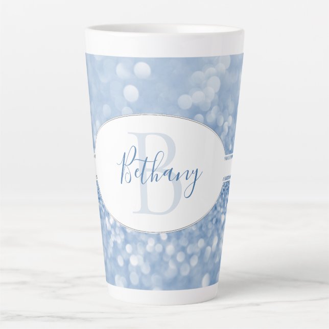 Blue Glitter Personalize Latte Mug (Front)