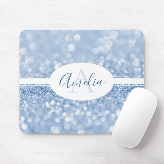 Blue Glitter Personalize Mouse Pad (With Mouse)