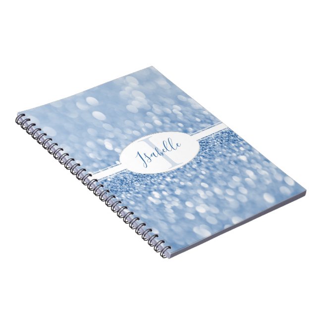 Blue Glitter Personalize Notebook (Right Side)