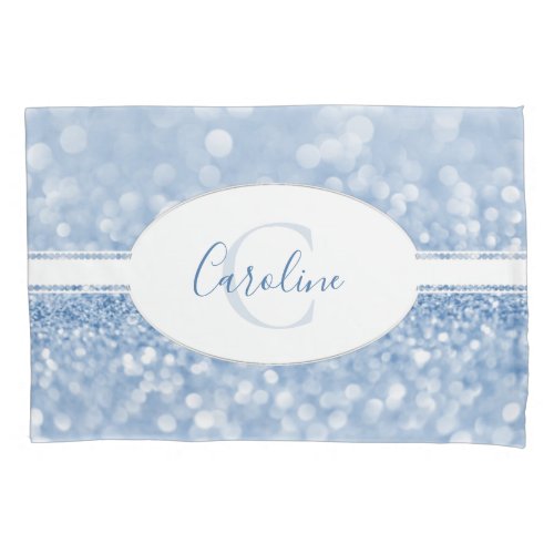 Blue Glitter Personalize Pillow Case