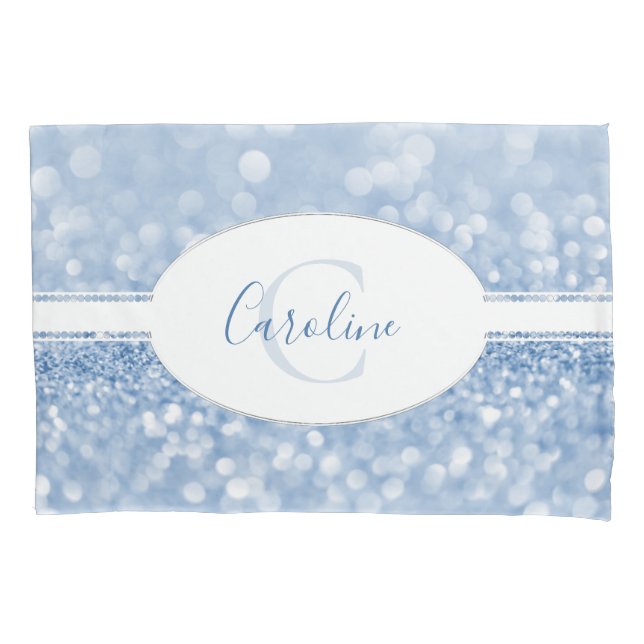 Blue Glitter Personalize Pillow Case (Front)