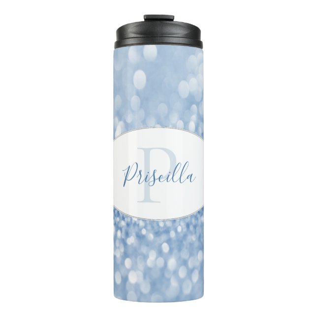 Blue Glitter Personalize Thermal Tumbler (Front)