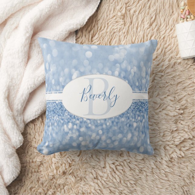 Blue Glitter Personalize Throw Pillow (Blanket)
