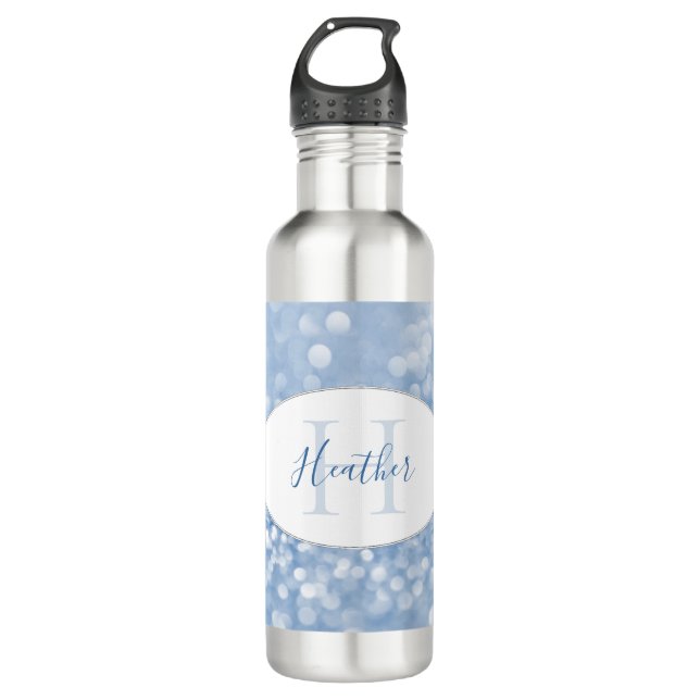 Blue Glitter Personalize Water Bottle (Front)