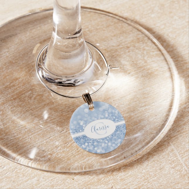Blue Glitter Personalize Wine Charm (In Situ)