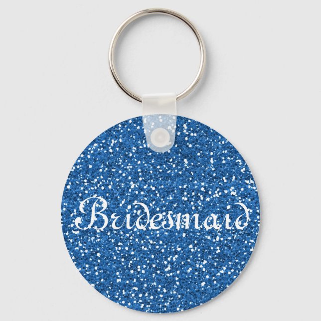 Blue Glitter Personalized Bridesmaid Keychain (Front)