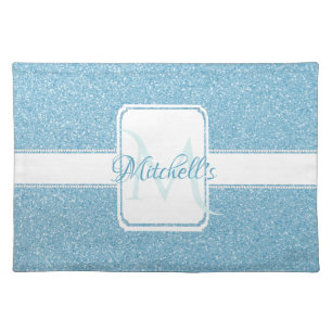 Blue Glitter Personalized Cloth Placemat