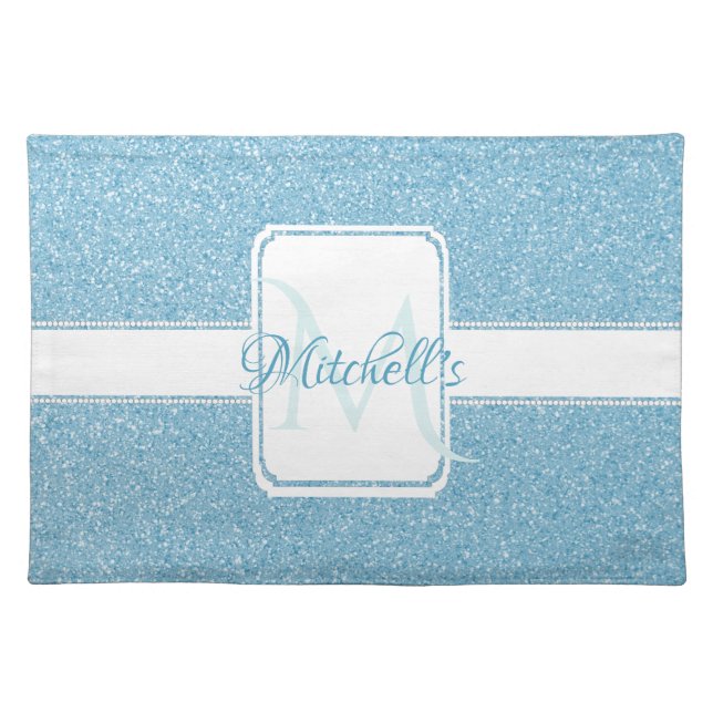 Blue Glitter Personalized Cloth Placemat (Front)