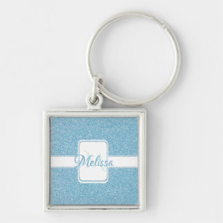Blue Glitter Personalized Keychain
