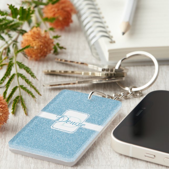 Blue Glitter Personalized Keychain (Front Right)