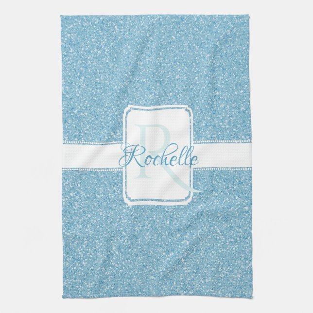Blue Glitter Personalized Kitchen Towel (Vertical)