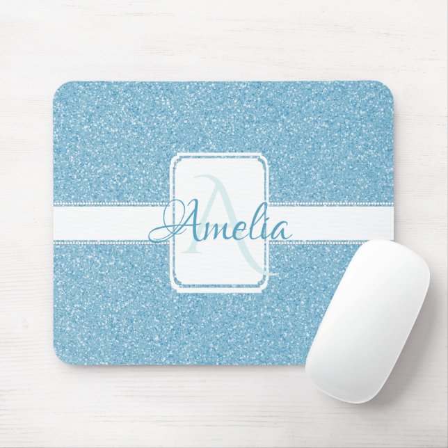 Blue Glitter Personalized Mouse Pad (With Mouse)