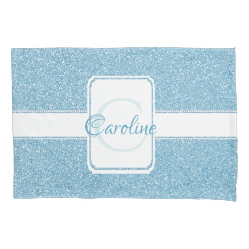 Blue Glitter Personalized Pillow Case