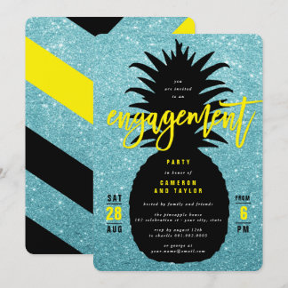 Blue Glitter Pineapple Chic Wedding Shower Invite